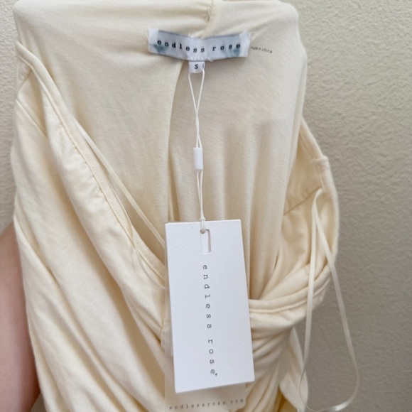Endless Rose Ruched Bodycon Midi Dress In Cream Small - Picture 7 of 7